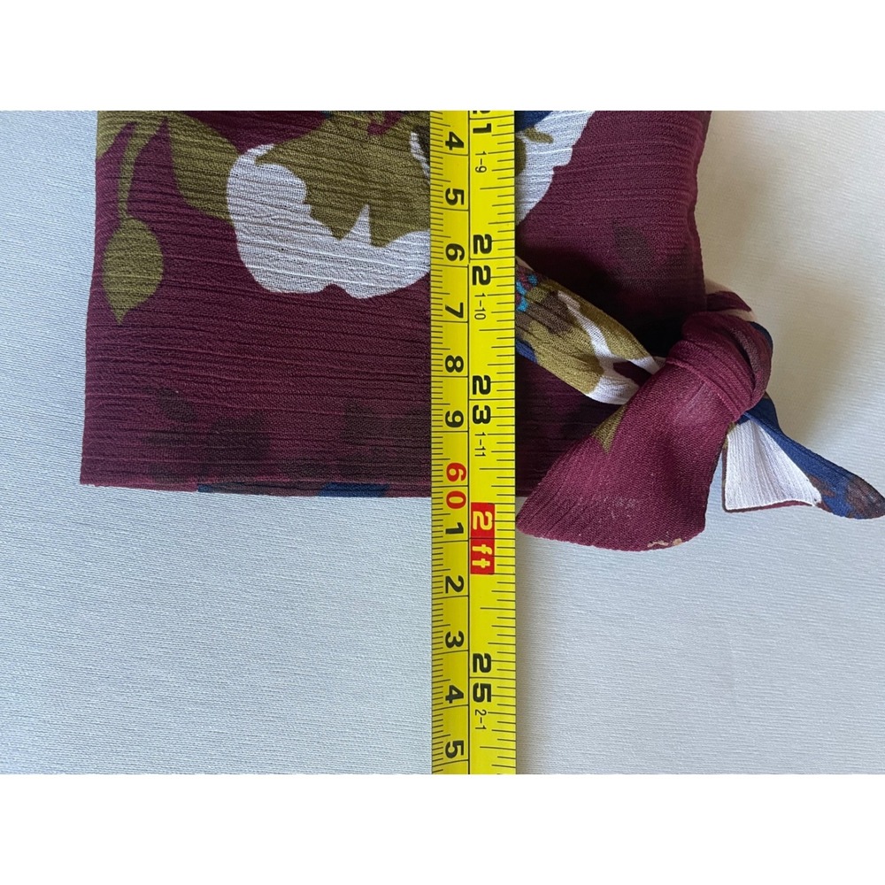 Kut from the Kloth Burgundy Floral Chiffon Blouse Tie Cuff Top Large KT60101 - Picture 7 of 9